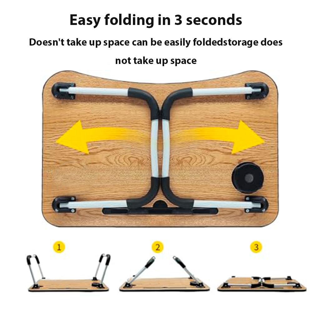 Portable Foldable Laptop Table with Cup Holder & Tablet Slot – Multi-Purpose Bed & Study Desk