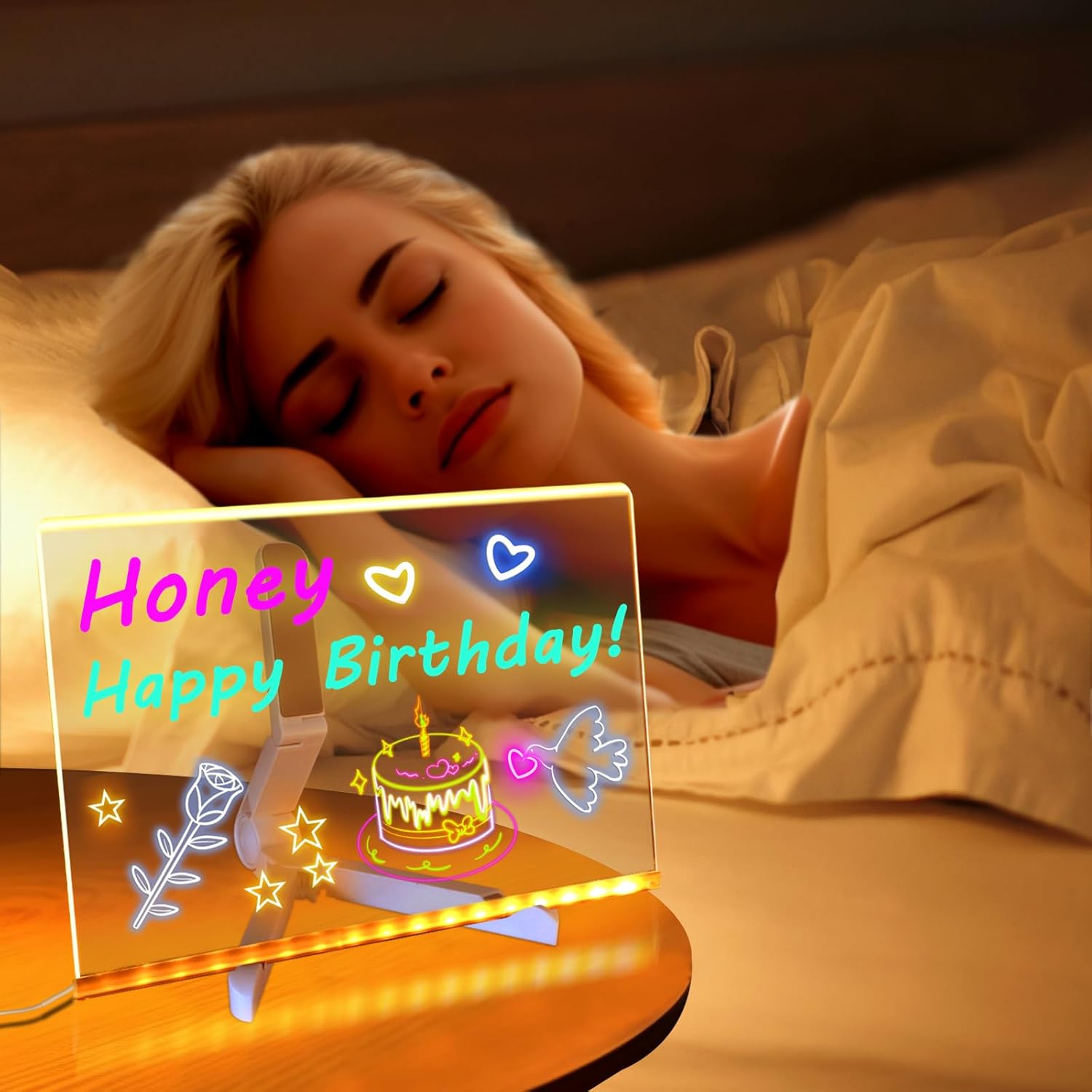 LED Light-Up Acrylic Message Board with USB Stand – Erasable Glow Drawing & Memo Board