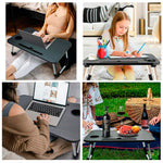 Portable Foldable Laptop Table with Cup Holder & Tablet Slot – Multi-Purpose Bed & Study Desk