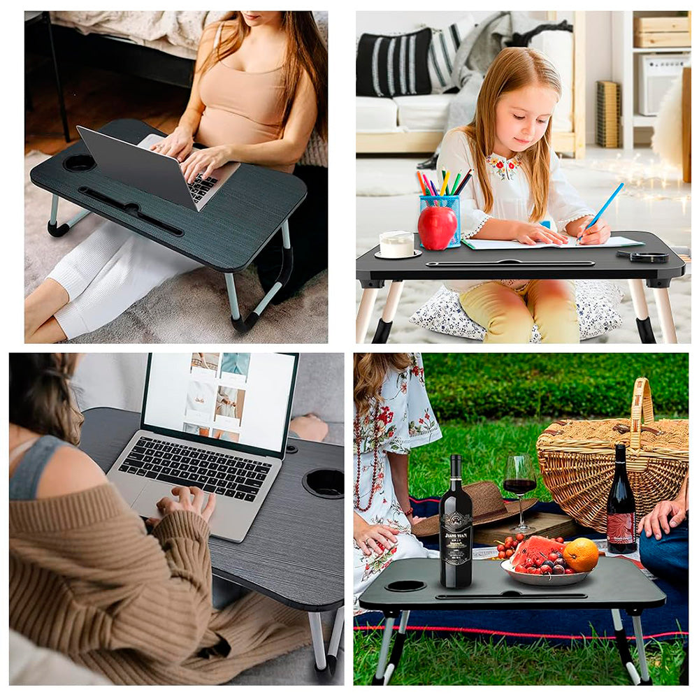 Portable Foldable Laptop Table with Cup Holder & Tablet Slot – Multi-Purpose Bed & Study Desk