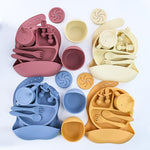 BPA-Free Silicone Baby Feeding Set | 7-Piece Suction Dinnerware Set with Plate, Bowl, Straw Cup, Bib & Utensils