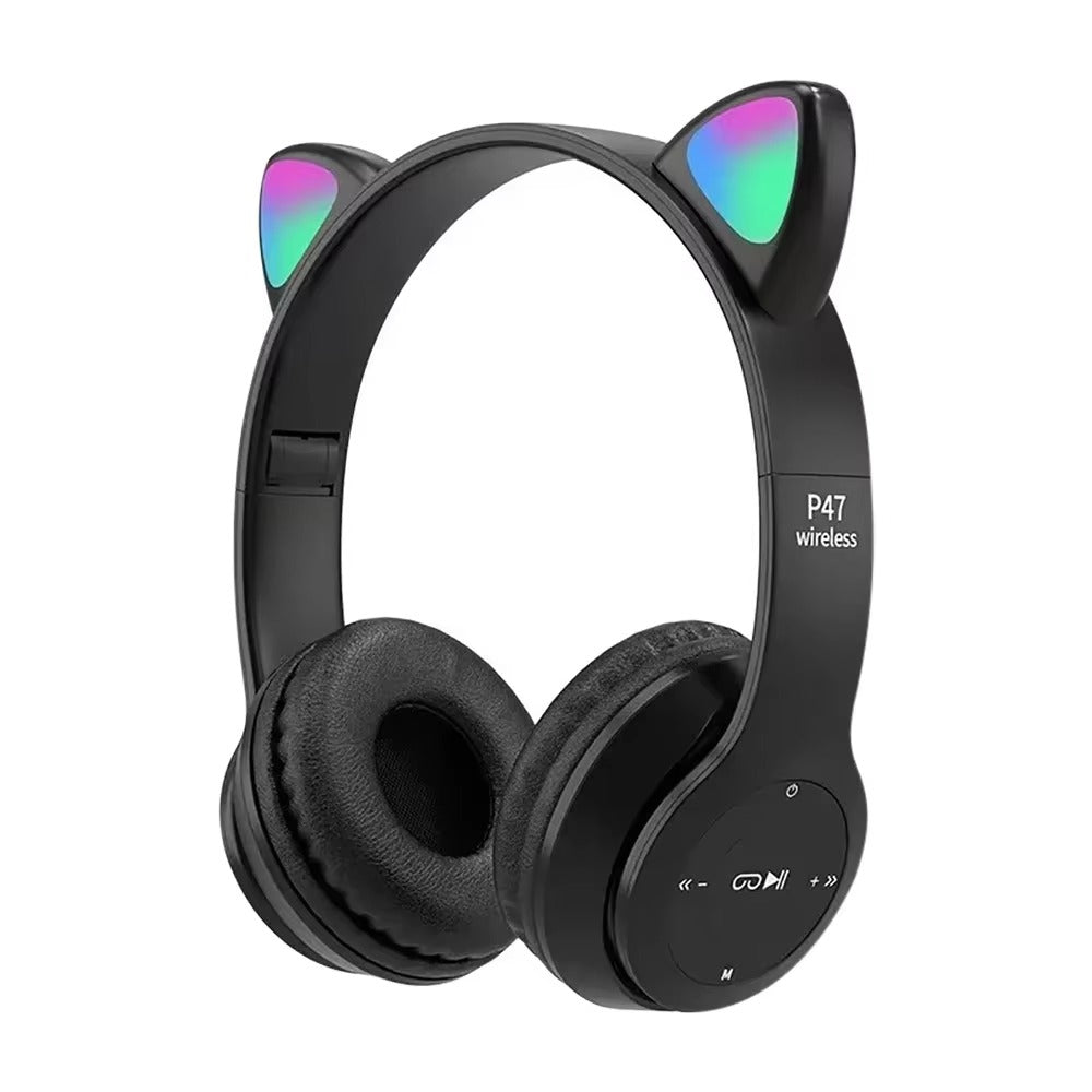 Cat Ear Bluetooth 5.0 Wireless Headphones – LED Light Up Over-Ear Headset with Built-In Mic for Kids & Teens