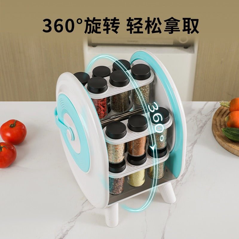 18-Jar 360° Rotating Spice Rack Organizer with Glass Spice Jars – Kitchen Countertop Seasoning Storage Set