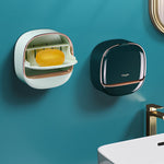 Wall-Mounted Self-Draining Soap Holder – No-Drill Adhesive Soap Storage Box with Lid