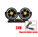 Dual Head 360° Adjustable Car Cooling Fan | 12V/24V Low Noise Dashboard Fan with Cigarette Lighter Plug