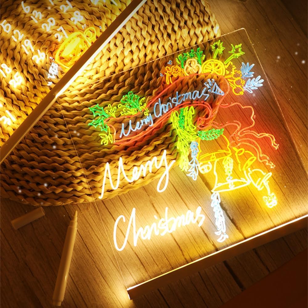 LED Light-Up Acrylic Message Board with USB Stand – Erasable Glow Drawing & Memo Board