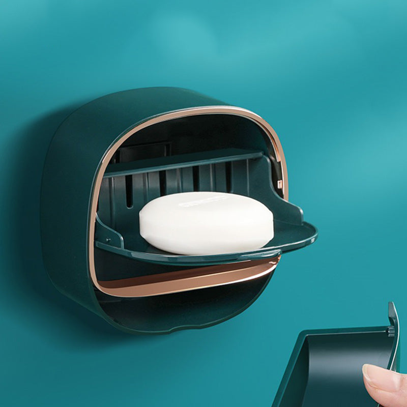 Wall-Mounted Self-Draining Soap Holder – No-Drill Adhesive Soap Storage Box with Lid