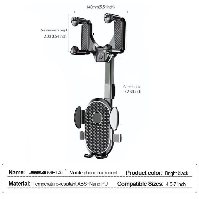 360° Retractable Car Rearview Mirror Phone Holder – Universal Adjustable Mobile Phone & GPS Mount