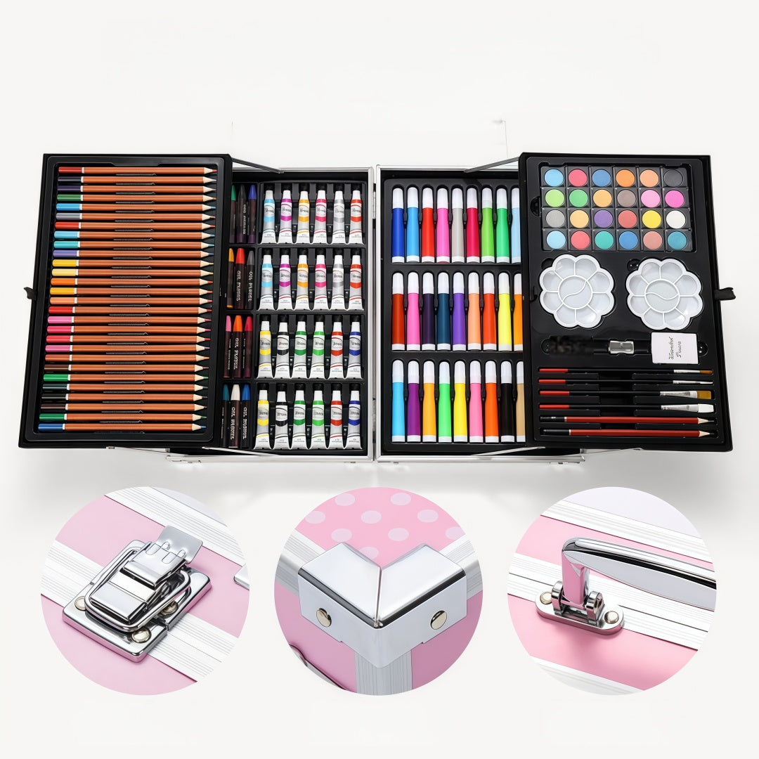 168-Piece Deluxe Kids Art Set with Aluminum Carry Case – Drawing, Coloring & Painting Kit