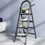 4-Step Folding Ladder with Safety Handrail | Heavy-Duty Metal Household Step Ladder