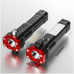 Multi-Functional LED Rechargeable Flashlight with Safety Hammer, Window Breaker, COB Work Light & Power Bank