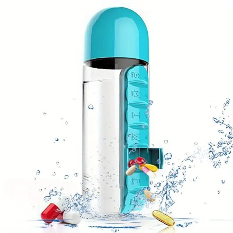 BPA-Free Water Bottle with 7-Day Pill Organizer | Leakproof 20oz Travel Vitamin & Medicine Bottle