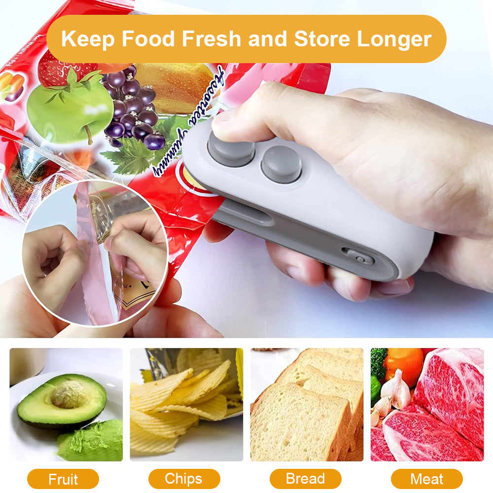 2-in-1 Mini Heat Sealer — USB Rechargeable Handheld Bag Sealer & Cutter | Portable Food Freshness Sealing Clip for Chips, Bread, Meat & More