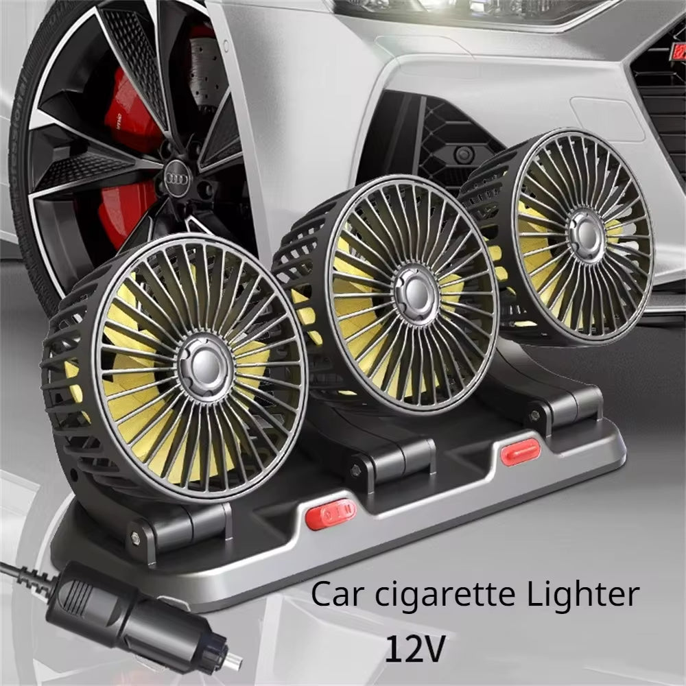 360° Triple Head Car Cooling Fan | Adjustable 3-Speed Dashboard Fan for 12V/24V Vehicles