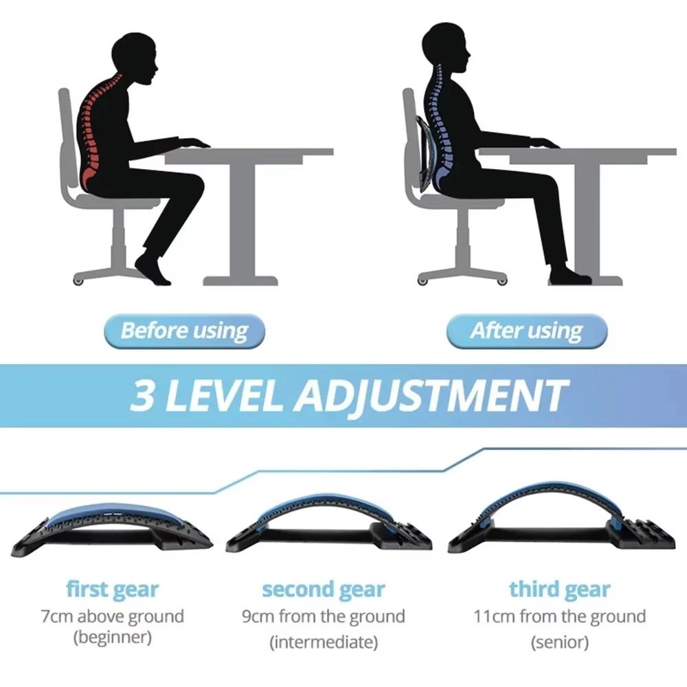 3-Level Adjustable Back Stretcher – Lumbar Support & Back Pain Relief Massager with Acupressure Points