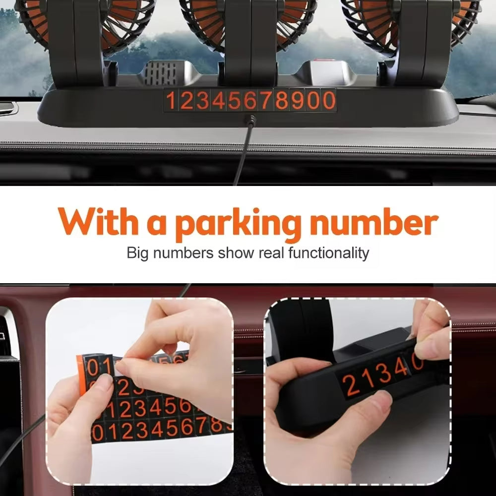 360° Triple Head Car Cooling Fan | Adjustable 3-Speed Dashboard Fan for 12V/24V Vehicles