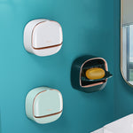 Wall-Mounted Self-Draining Soap Holder – No-Drill Adhesive Soap Storage Box with Lid