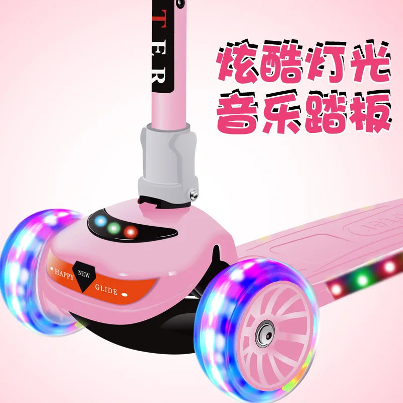 Kids 3-Wheel Adjustable Kick Scooter – Foldable Height Adjustable Scooter with LED Flashing Wheels