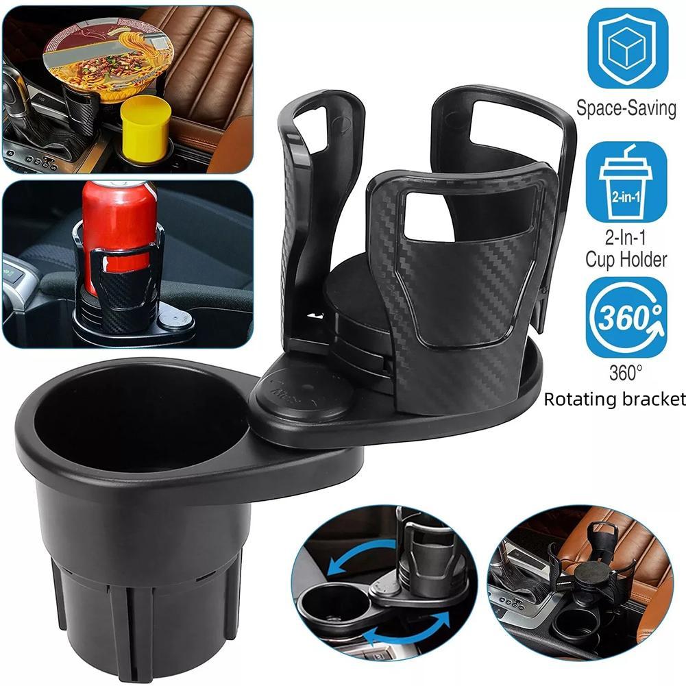 2-in-1 Car Cup Holder Expander – 360° Rotating Dual Drink Holder for Cars