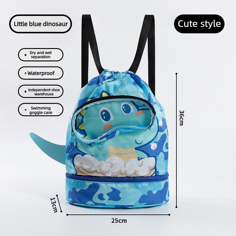 Kids Cartoon Swimming Bag | Waterproof Drawstring Beach & Pool Backpack with Wet/Dry Compartment