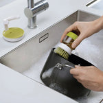 Soap Dispensing Dish Brush with Refillable Soap Reservoir – Multi-Purpose Kitchen Scrub Brush with Drip Tray