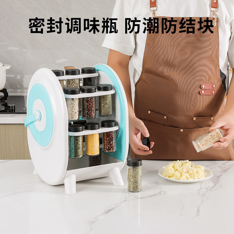 18-Jar 360° Rotating Spice Rack Organizer with Glass Spice Jars – Kitchen Countertop Seasoning Storage Set