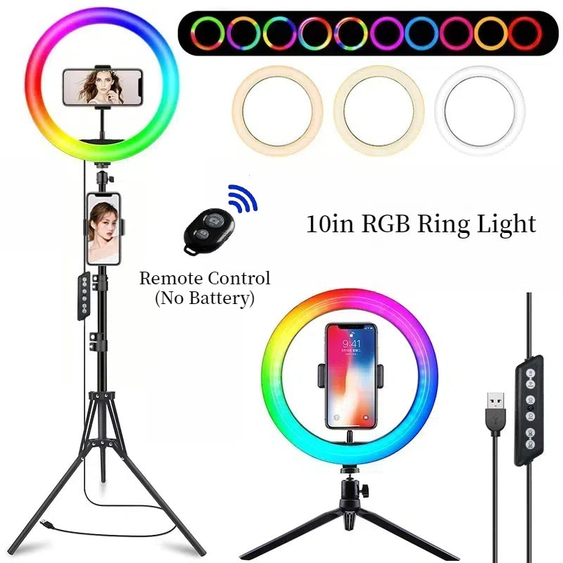 RGB LED Selfie Ring Light with Adjustable Phone Holder – USB Powered Dimmable Fill Light for TikTok, YouTube & Live Streaming