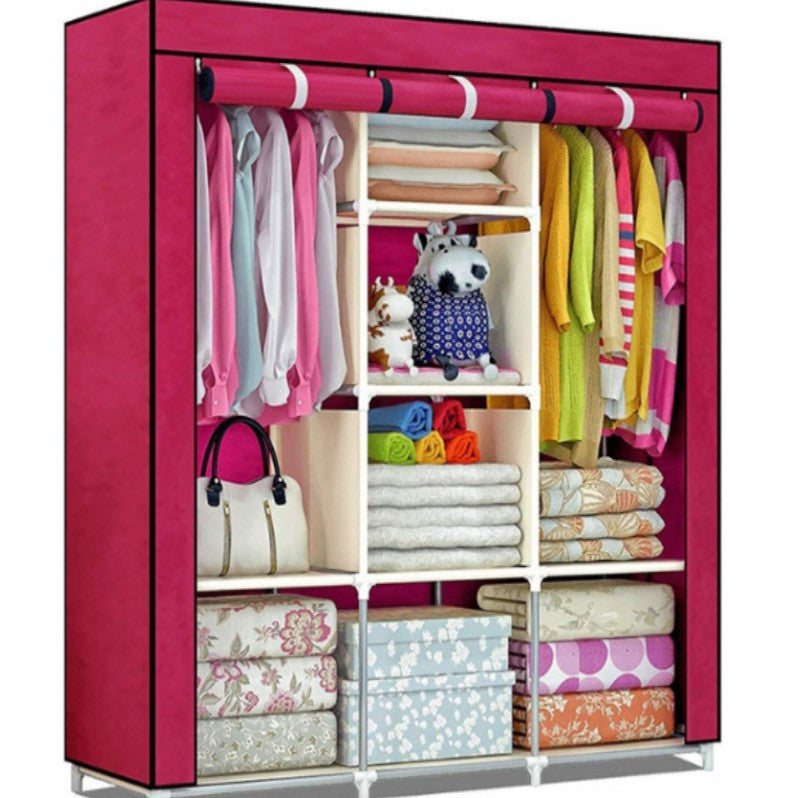 Large Foldable Portable Wardrobe Storage Organizer with Hanging Rail & Shelves