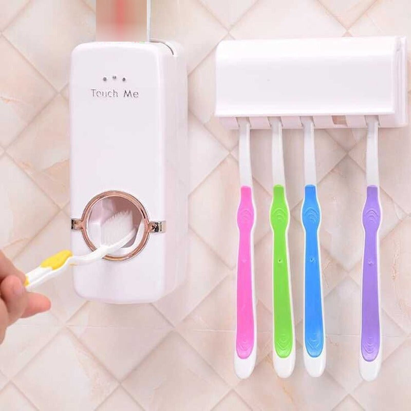 Automatic Toothpaste Dispenser & 5-Slot Toothbrush Holder | Wall Mounted Bathroom Organizer