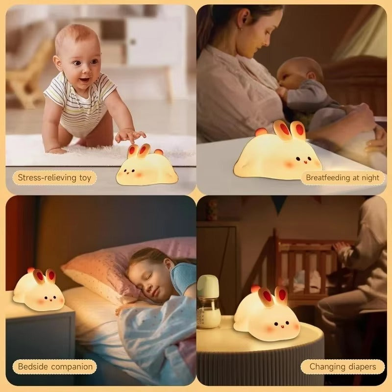 Cute Bunny Silicone Night Light – Soft Touch LED Bedside Lamp