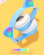 Cat Ear Bluetooth 5.0 Wireless Headphones – LED Light Up Over-Ear Headset with Built-In Mic for Kids & Teens