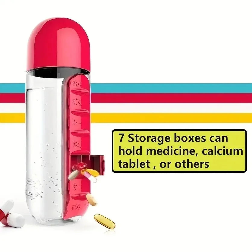 BPA-Free Water Bottle with 7-Day Pill Organizer | Leakproof 20oz Travel Vitamin & Medicine Bottle