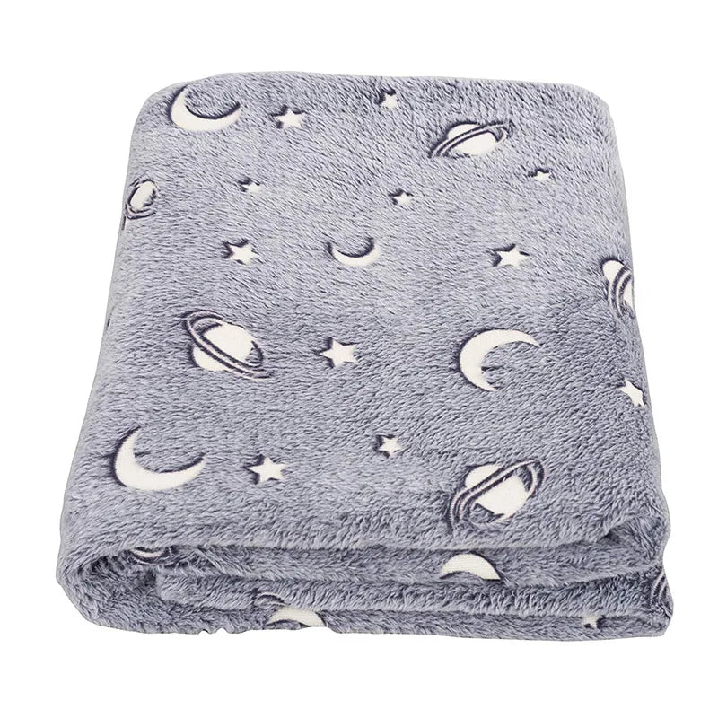 Glow in the Dark Soft Fleece Blanket – Luminous Star & Moon Throw for Kids and Adults