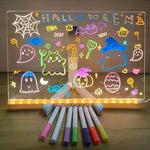 LED Light-Up Acrylic Message Board with USB Stand – Erasable Glow Drawing & Memo Board
