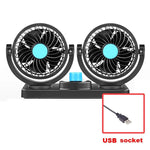 Dual Head 360° Adjustable Car Cooling Fan | 12V/24V Low Noise Dashboard Fan with Cigarette Lighter Plug