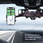360° Retractable Car Rearview Mirror Phone Holder – Universal Adjustable Mobile Phone & GPS Mount