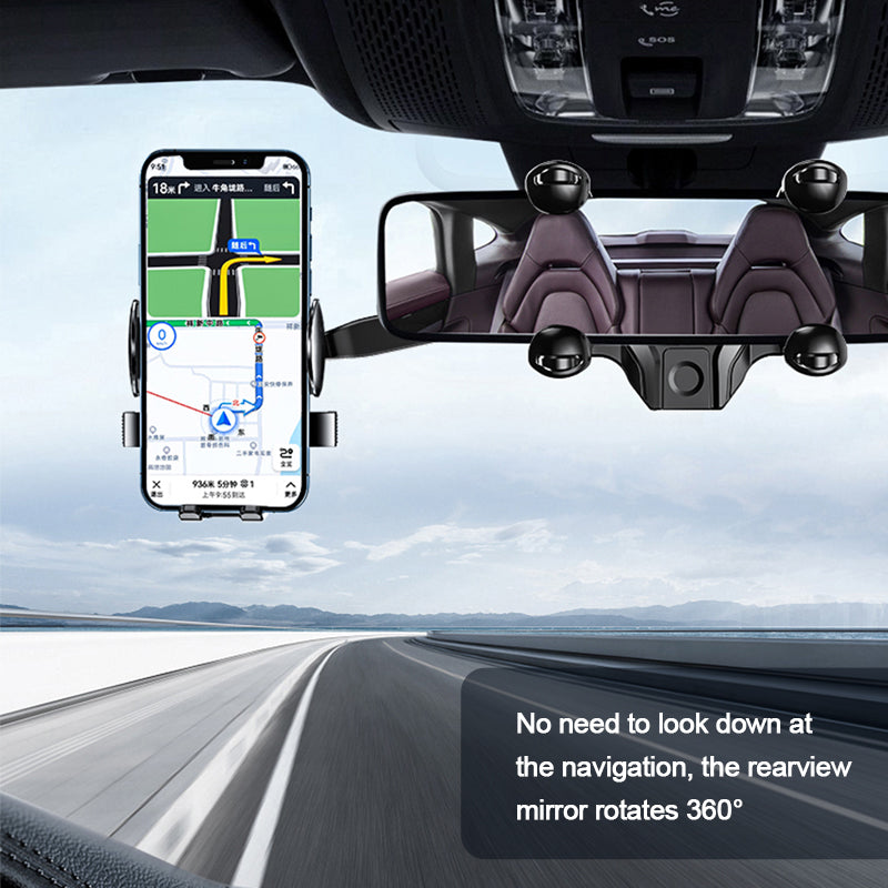 360° Retractable Car Rearview Mirror Phone Holder – Universal Adjustable Mobile Phone & GPS Mount