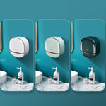 Wall-Mounted Self-Draining Soap Holder – No-Drill Adhesive Soap Storage Box with Lid