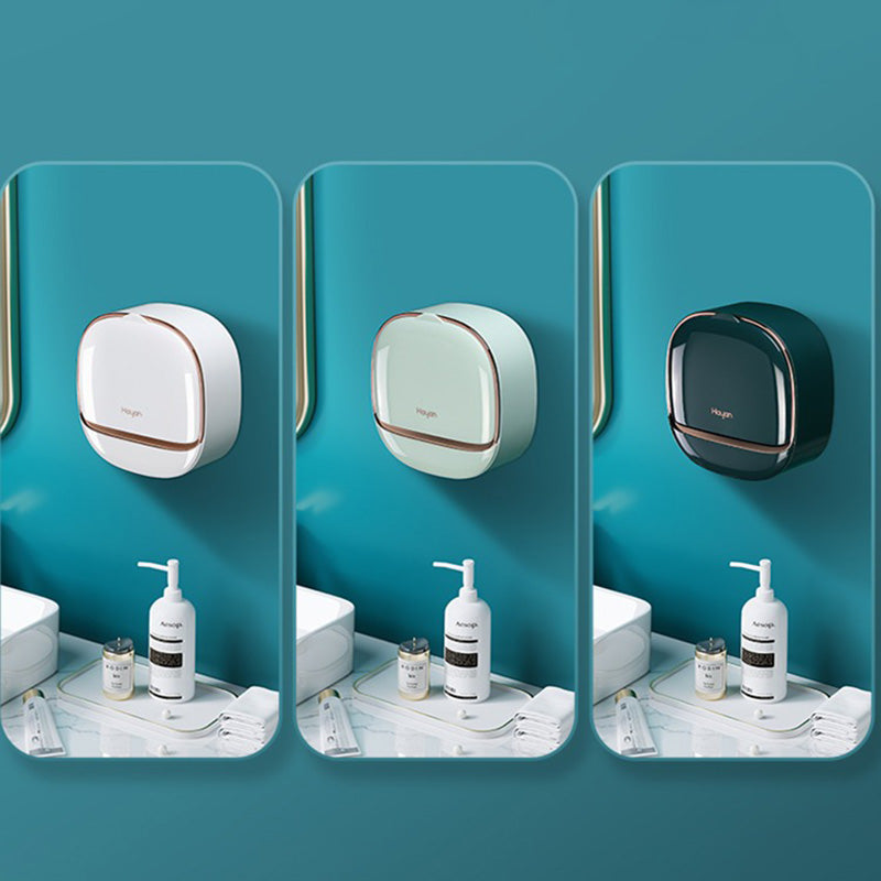 Wall-Mounted Self-Draining Soap Holder – No-Drill Adhesive Soap Storage Box with Lid