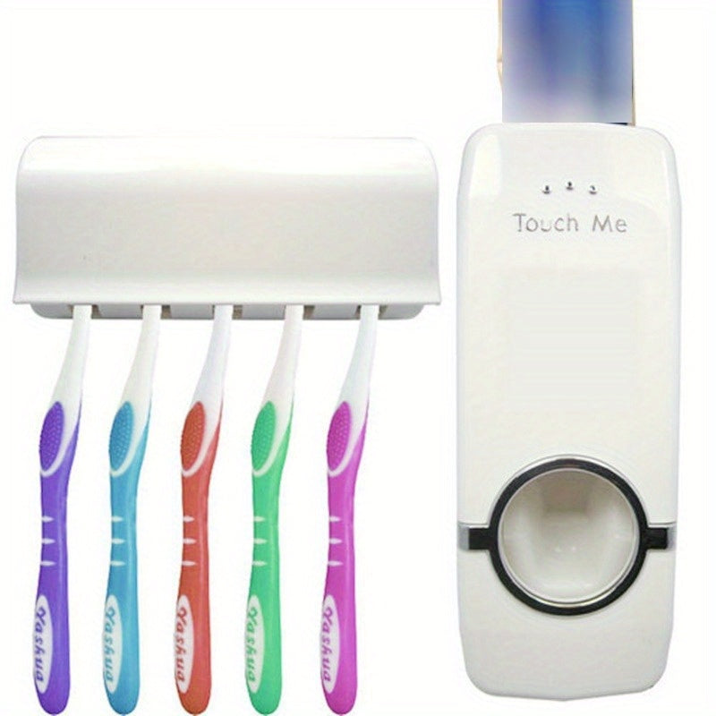 Automatic Toothpaste Dispenser & 5-Slot Toothbrush Holder | Wall Mounted Bathroom Organizer