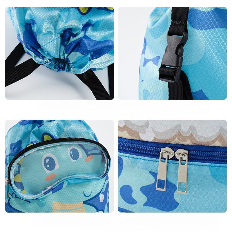 Kids Cartoon Swimming Bag | Waterproof Drawstring Beach & Pool Backpack with Wet/Dry Compartment