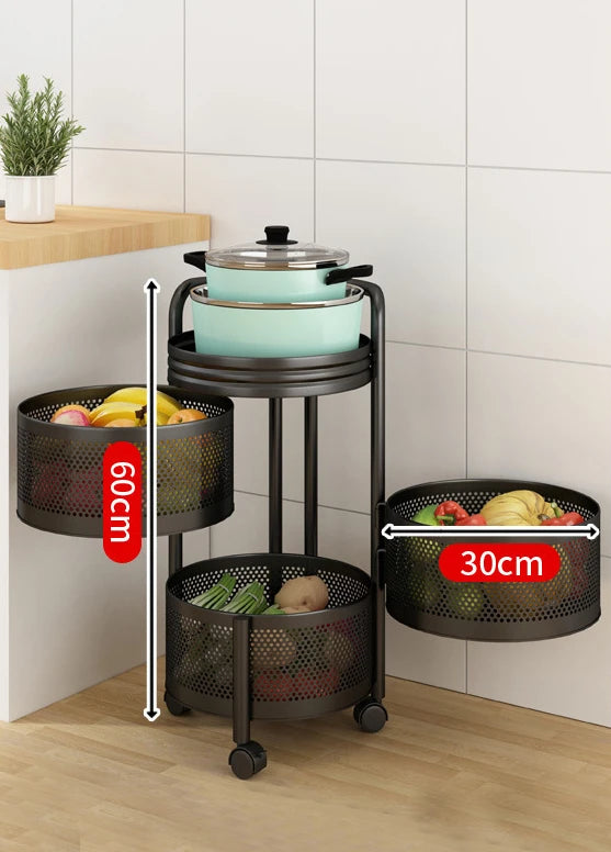 360° Rotating Multi-Layer Round Storage Rack with Wheels | Kitchen, Bedroom & Living Room Organizer