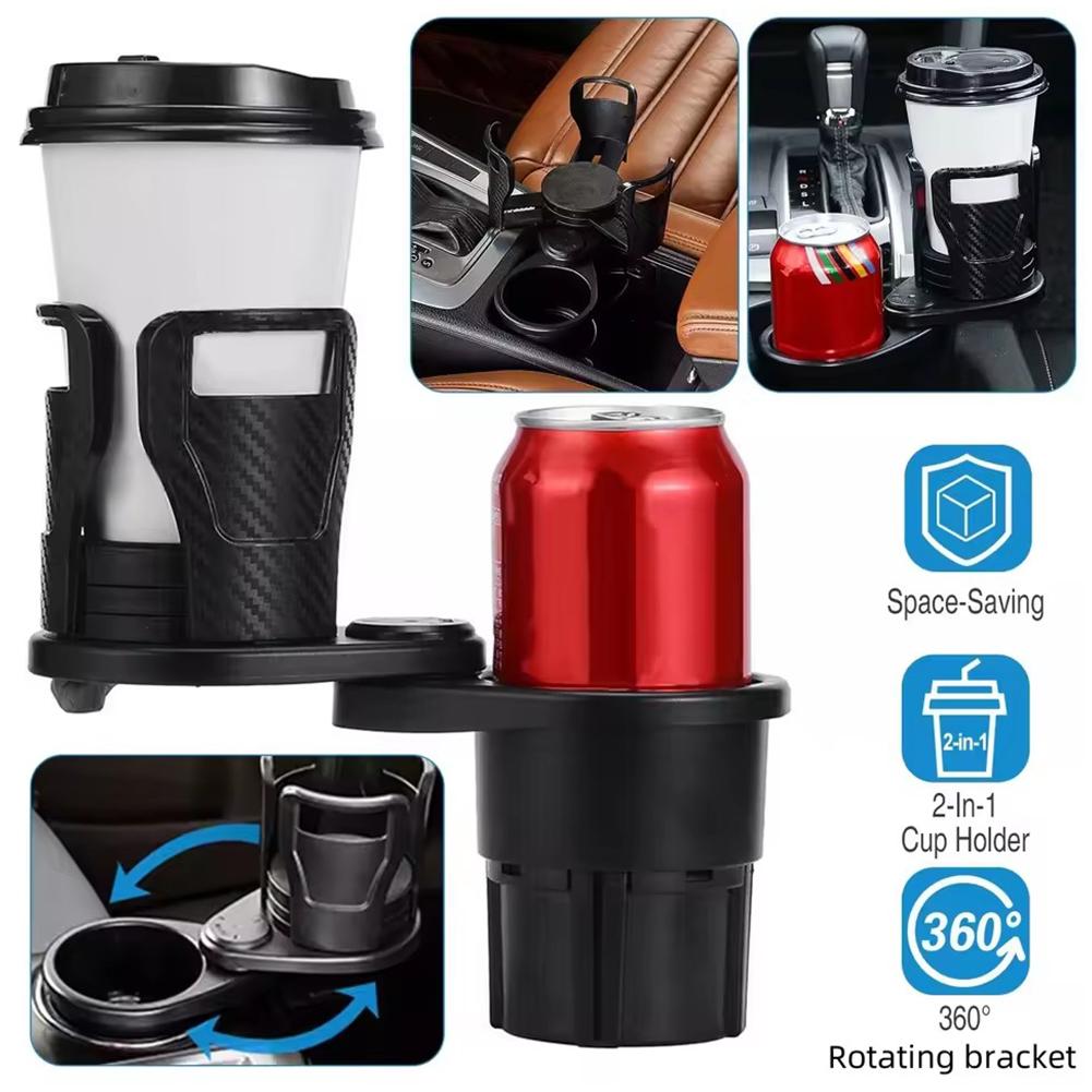2-in-1 Car Cup Holder Expander – 360° Rotating Dual Drink Holder for Cars