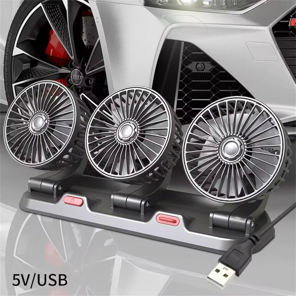 360° Triple Head Car Cooling Fan | Adjustable 3-Speed Dashboard Fan for 12V/24V Vehicles
