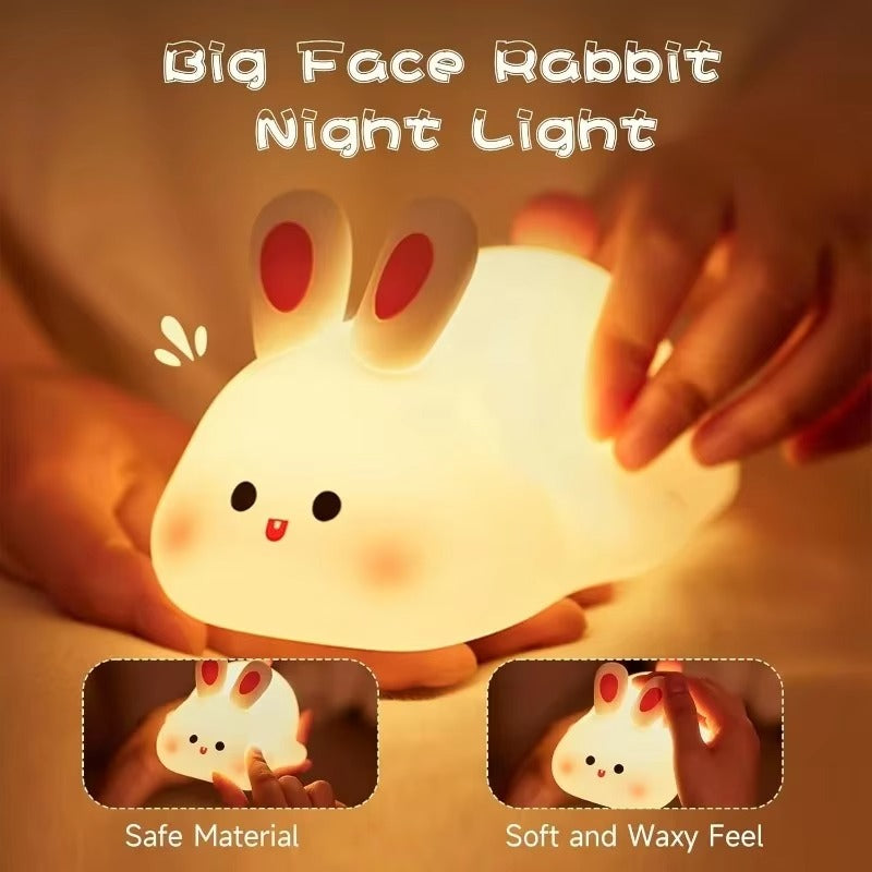 Cute Bunny Silicone Night Light – Soft Touch LED Bedside Lamp
