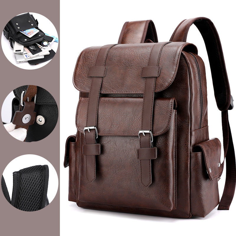 Vintage Leather Laptop Backpack – Waterproof Anti-Theft Business Travel Backpack for Men & Women (15.6")