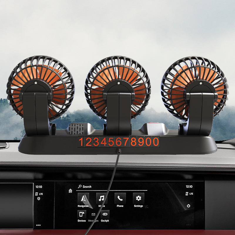 360° Triple Head Car Cooling Fan | Adjustable 3-Speed Dashboard Fan for 12V/24V Vehicles