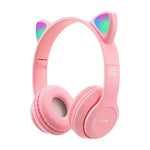 Cat Ear Bluetooth 5.0 Wireless Headphones – LED Light Up Over-Ear Headset with Built-In Mic for Kids & Teens