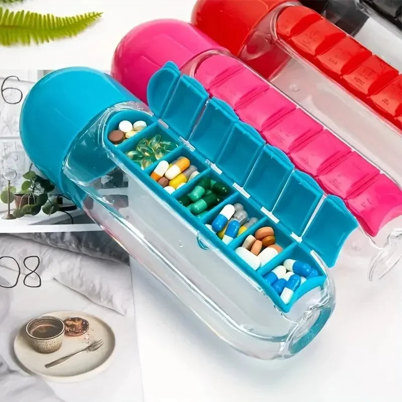 BPA-Free Water Bottle with 7-Day Pill Organizer | Leakproof 20oz Travel Vitamin & Medicine Bottle