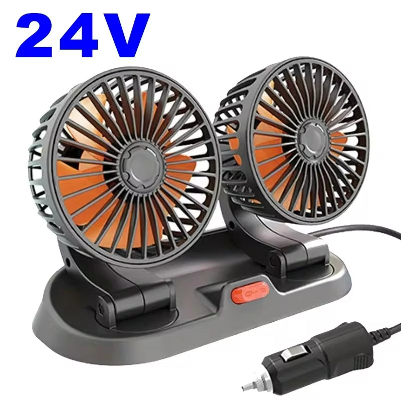 360° Triple Head Car Cooling Fan | Adjustable 3-Speed Dashboard Fan for 12V/24V Vehicles